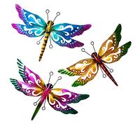 dreamskip Dragonfly Garden Decor, 3 Pack Colorful Metal Dragonfly Wall Decor, Outdoor Decor Art for Patio, Yard, Fence, Garden, Outside, Backyard, Balcony