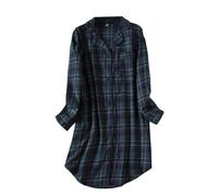 Dreamskull Women's NightShirt Cotton Classic Plaid Long Sleeve Nightgown Button-Down Boyfriend Sleepshirt for Ladies Flannel Night Shirt Loose Nightie Cozy Thick Winter Autumn Dark Green