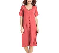 Dreamskull Women's Nightshirt Short Sleeve Nightdresses Button Down Sleepwear V-Neck Nightgown Casual Pajama Dress Plus Size Watermelon Red