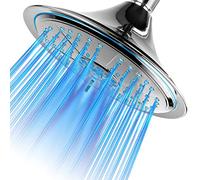 DreamSpa Ultra-Luxury Extra-Large 8 Inch Chrome Face 5-Setting Rainfall LED Shower-Head by Top Brand Manufacturer. Color of LED Lights Changes Automatically According to Water Temperature