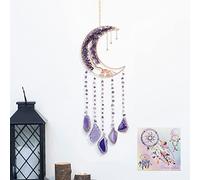 Dreamsum Handmade Agate Moon Dream Catcher - Purple Gemstone Tree of Life Wall Hanging, Natural Crystal Feng Shui Decor for Bedroom Living Room Garden, Unique Boho Gift for Women Girls (22"x6")