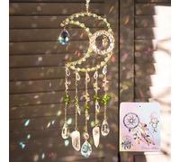 Dreamsum Sun Catcher Rainbow Maker with Moon Shape Natural Green Stones and Various Crystal Shapes Unique Crystal Decoration for Home or as a Gift Stunning Light Refraction and Colorful Display