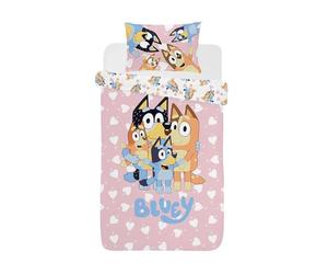 dreamtex Bluey I Love U Single Duvet Cover and Pillowcase Set for Kids, Children's Bedroom(, Nursery with Hearts in Pink SP3-BLU-ILU-12)