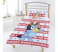 dreamtex Bluey Snowy 100% Junior Duvet Cover Set, Reversible Red/Blue | Bedclothes for children's bedroom, toddler room and nursery, christmas motif with Bingo and snowflakes, festive slogans