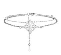 Dreamtimes Anklets Women's Foot Chain Witch Knot Stainless Steel Double Foot Chain Beach Style Trendy Boho Anklet Wiccan Jewelry Foot Chain Jewellery for Women Vintage Om Yoga Anklets (Silver)