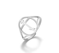 Dreamtimes Antique Orthodox Cross Ring for Women Men Byzantine Three-Bar Crucifix Ring Eastern Orthodox Christian Faith Jewelry Vintage Open Adjustable Ring (Silver)