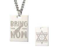 Dreamtimes Bring Them Home Now Necklace Women Men Unisex Israel Military Style Dog Tag Stainless Steel Necklace Hexagram FaithHeart Star of David Pendant Necklace (N-silver), Medium