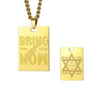 Dreamtimes Bring Them Home Now Necklace Women Men Unisex Israel Military Style Dog Tag Stainless Steel Necklace Hexagram FaithHeart Star of David Pendant Necklace (N-gold)
