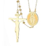 Dreamtimes Catholic Rosary Necklace Virgin Mary/Saint Christopher Jesus Cross Rosary Necklace Stainless Steel Religious Prayer Necklaces for Women, M, Stainless Steel, No Gemstone