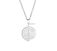 Dreamtimes Cho Ku Rei Reiki Necklace Protection Healing Symbol Yoga Necklace For Women Sacred Geometry Stainless Steel Drop Healing Energy Yoga Power Pendant Necklace Sacred Geometry Amulet (Silver)