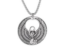Dreamtimes Egyptian Winged Goddess Isis Charm Pendant Necklace Vintage Jewelry Magic Power Amulet Pendant for Men Women, M, Stainless Steel, No Gemstone