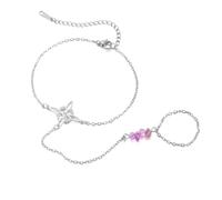 Dreamtimes Finger Ring Bracelet Amethyst Bracelet Elegant Witch Knots Bracelets for Women Witchcraft Jewelry Natural Purple Irregular Beads Energy Bracelets, M, Stainless Steel, Not applicable