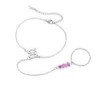 Dreamtimes Finger Ring Bracelet Amethyst Bracelet Elegant Witch Knots Bracelets for Women Witchcraft Jewelry Natural Purple Irregular Beads Energy Bracelets, M, Stainless Steel, Not applicable