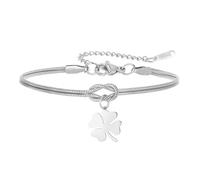 Dreamtimes Four Leaf Clover Bracelet for Women Eternal Love Knot Bracelet Infinity Knot Bracelets Stainless Steel Couples Promise Jewelry for Anniversary/Valentine‘s Day (Silver)