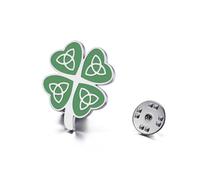 Dreamtimes Four Leaf Clover Lapel Pin Celtic Knot Brooch Pin Lucky Irish Souvenir St. Patricks Day Accessories (SILVER)