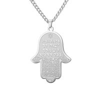 Dreamtimes Hamsa Jerusalem Pendant Necklace with Star of David Stainless Steel Islamic Hand of Fatima Heart Oval Allah Necklaces Charm Protection Pendant Necklace for Women Men (Silver)