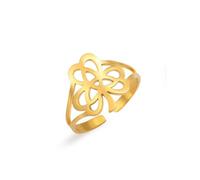 Dreamtimes Hollow Celtic Clover Ring Stainless Steel Open Adjustable Triquetra Knot Rings for Men/Women Viking Boho Jewelry Gift with Irish Symbolism (Gold)