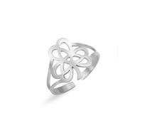 Dreamtimes Hollow Celtic Clover Ring Stainless Steel Open Adjustable Triquetra Knot Rings for Men/Women Viking Boho Jewelry Gift with Irish Symbolism (Silver)