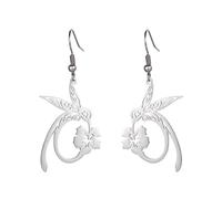 Dreamtimes Hummingbird Cardinal Dangle Drop Earrings for Women Dainty Bird Flower Earrings Strong Brave Free Hummingbird Jewelry Gifts (SILVER)