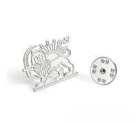 Dreamtimes Iran Lion and Sun Brooch Pin for Men Women Iranian Commemorative Medal Lapel Pins Stainless Steel Persian Vintage Iran Jewellery, M, Stainless steels