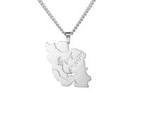 Dreamtimes Iran Map Pendant Necklace Peace Dove Olive Branch Persian Calligraphy Necklaces Stainless Steel Persian-Inspired Jewelry, M, Stainless Steel, No Gemstone