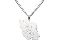 Dreamtimes Iran Map Pendant Necklace Peace Dove Olive Branch Persian Calligraphy Necklaces Stainless Steel Persian-Inspired Jewelry, M, Stainless Steel, No Gemstone