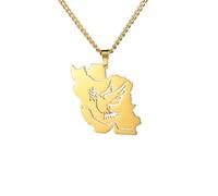 Dreamtimes Iran Map Pendant Necklace Peace Dove Olive Branch Persian Calligraphy Necklaces Stainless Steel Persian-Inspired Jewelry, M, Stainless Steel, No Gemstone