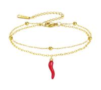 Dreamtimes Italian Horn Bracelet for Women - Red Pepper Bracelets - Stainless Steel Cornicello Evil Eye Protection Bracelet - Italian Lucky Jewellery, Mittelgroße, Stainless Steel, No Gemstone
