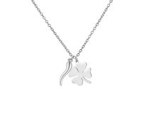 Dreamtimes Italian Horn Chain for Women Four Leaf Clover Pendant Necklace Red Pepper Necklace Amulet Pendant Necklaces Lucky Charm Pendant Talisman Protective Jewelry, medium, Stainless Steel, No
