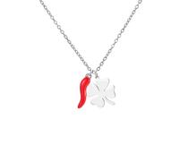 Dreamtimes Italian Horn Chain for Women Four Leaf Clover Pendant Necklace Red Pepper Necklace Amulet Pendant Necklaces Lucky Charm Pendant Talisman Protective Jewelry, medium, Stainless Steel, No