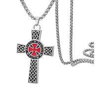 Dreamtimes Knights Templar Cross Necklace for Women Men Stainless Steel Vintage Crusader Holy Knight Necklace Dainty Religious Jewelry (Silver)