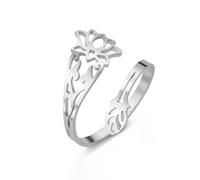 Dreamtimes Lotus Flower Rings for Women Stainless Steel Vintage Yoga Jewelry Encouragement Elegant Boho Adjustable Spiritual Ring Mother Bague Gift, M, Stainless Steel, Not applicable