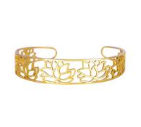 Dreamtimes Lotus Open Cuff Bangle Bracelet Stainless Steel Lotus Bracelet Elegant Hollow Carved Adjustable Bracelet for Women Boho Floral Jewelry, M, Stainless steel, No