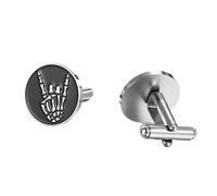 Dreamtimes Rock Skull Hand Cufflinks Halloween Shirt Cufflinks Figurine Sign Language Cuff Links Rock On Hand Gesture Stainless Steel Novelty Cuff Links for Men, M, Stainless Steel, no gemstone