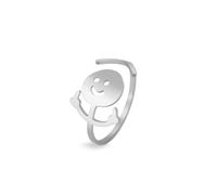 Dreamtimes Smiley Face Figurine Sign Language Rings for Women Men Adjustable Ring with Opening Stainless Steel Finger Medium Stickman Couple Rings (Silver)