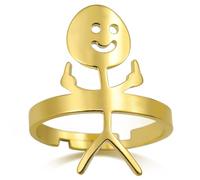 Dreamtimes Smiley Face Figurine Sign Language Rings for Women Men Adjustable Ring with Opening Stainless Steel Finger Medium Stickman Trend Couple Rings (Gold)