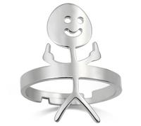 Dreamtimes Smiley Face Figurine Sign Language Rings for Women Men Adjustable Ring with Opening Stainless Steel Finger Medium Stickman Trend Couple Rings (Silver)