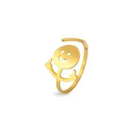 Dreamtimes Smiley Face Figurine Sign Language Rings for Women Men Adjustable Ring with Opening Stainless Steel Finger Medium Stickman Couple Rings (Gold)