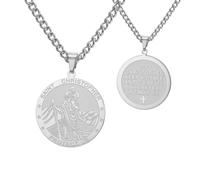 Dreamtimes St Christopher Necklace Bible Verse Pendant Medal Pendant Protection Religious Amulet Jewelry For Men Women Guardian Travel Protection Gift (Style 1-S)