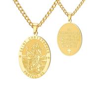 Dreamtimes St Christopher Necklace Bible Verse Pendant Medal Pendant Protection Religious Amulet Jewelry For Men Women Guardian Travel Protection Gift (Style 2-G)