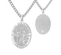 Dreamtimes St Christopher Necklace Bible Verse Pendant Medal Pendant Protection Religious Amulet Jewelry For Men Women Guardian Travel Protection Gift (Style 2-S)