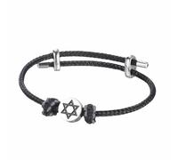 Dreamtimes Star of David Nautical Bracelet Handmade Stainless Steel Hexagram Pendant Jewish Star of David Bracelet Lucky Protection Jewelry for Women Mens (Black-1)