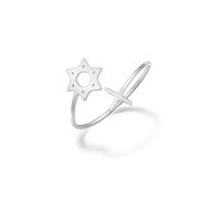 Dreamtimes Star of David Rings for Women Men Stainless Steel Adjustable Open Cross Rings Hexagram Faith Band Ring Star of David Jewish Jewelry (Silver)