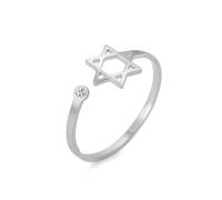 Dreamtimes Star of David Rings for Women Stainless Steel Adjustable Open Rings with Clear Zircon Hexagram Jewish Ring Star of David Jewish Jewelry
