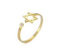 Dreamtimes Star of David Rings for Women Stainless Steel Adjustable Open Rings with Clear Zircon Hexagram Jewish Ring Heart of Faith Star of David Jewish Jewelry (Gold)
