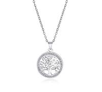 Dreamtimes Tree of Life Necklace for Women Stainless Steel Gold Color Clear Zircon Round Pendant Neck Chains Family Tree Fashion Charm Luxury Jewelry Wedding Gift (Silver)