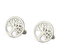 Dreamtimes Tuxedo Cufflinks for Men Tree of Life Men's Round Cuff Links with Family Tree Business Wedding Groomsmen Gifts Suit Shirt Accessories Cufflinks for Men Father (SILVER-2)