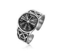 Dreamtimes Viking Rings for Men Nordic Viking Runes Vegvisir Compass Amulet Ring Nordic Symbol Vintage Jewellery for Women, Stainless Steel, No Gemstone