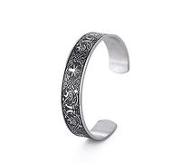 Dreamtimes Viking Tree of Life Bangle Bracelet Raven Talisman Bracelet Stainless Steel Bracelet Viking Celtic Knot Cuff Bangle for Men Women (Vintage Silver)