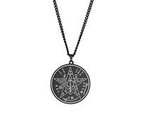 Dreamtimes Vintage Tetragrammaton Pendant Necklace Wahyeh Magical Blessed Pentagram of Solomon Amulet Stainless Steel Necklace Viking jewelry for women and men (Black)